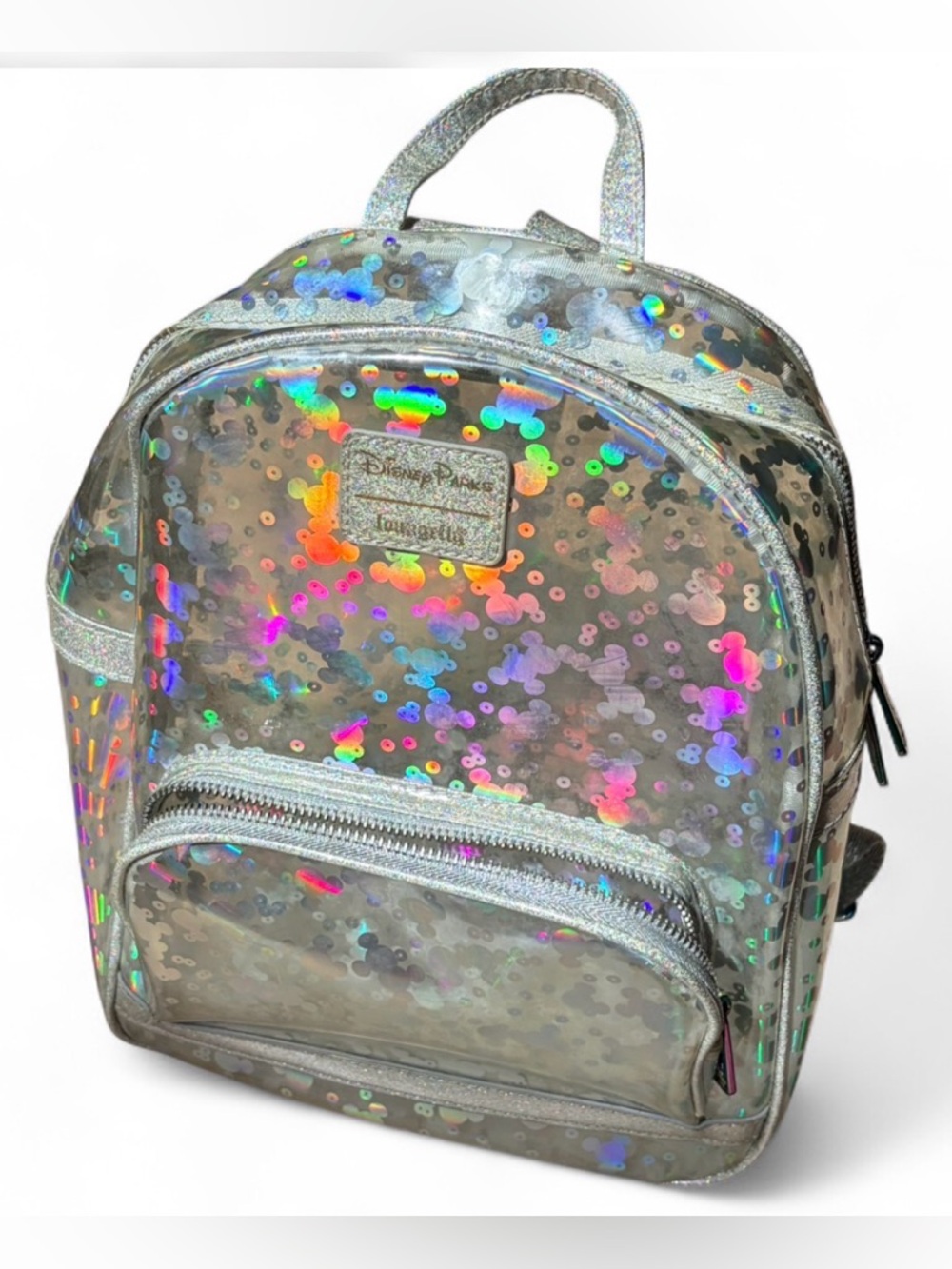 Disney Parks Loungefly Small Backpack Holographic Mickey Confetti Clear Glitter - Picture 2 of 14